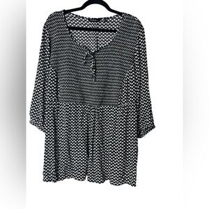 Ulla Popken Size 16/18 Tunic Top Black White Hearts 3/4 Sleeve Stretchy